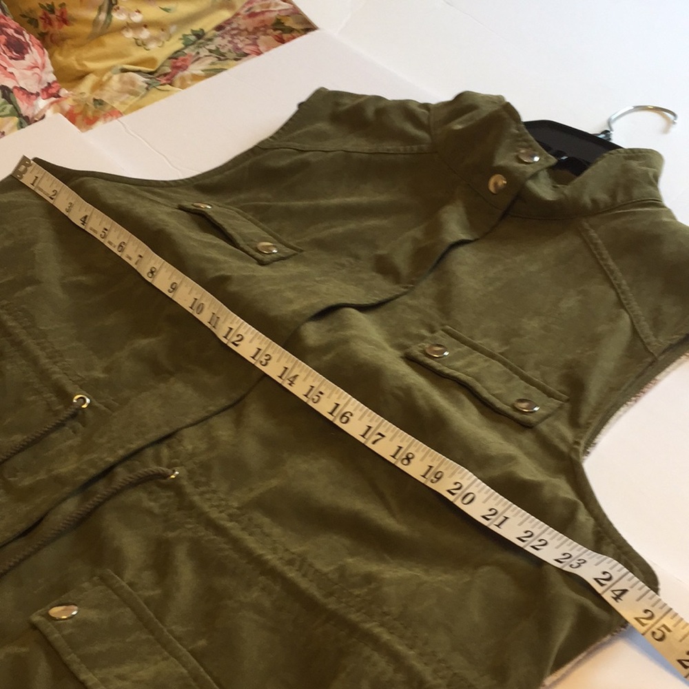Entro Olive Green Utility Vest  Wool Blend Southwestern Aztec Back Size 1X - Picture 11 of 11